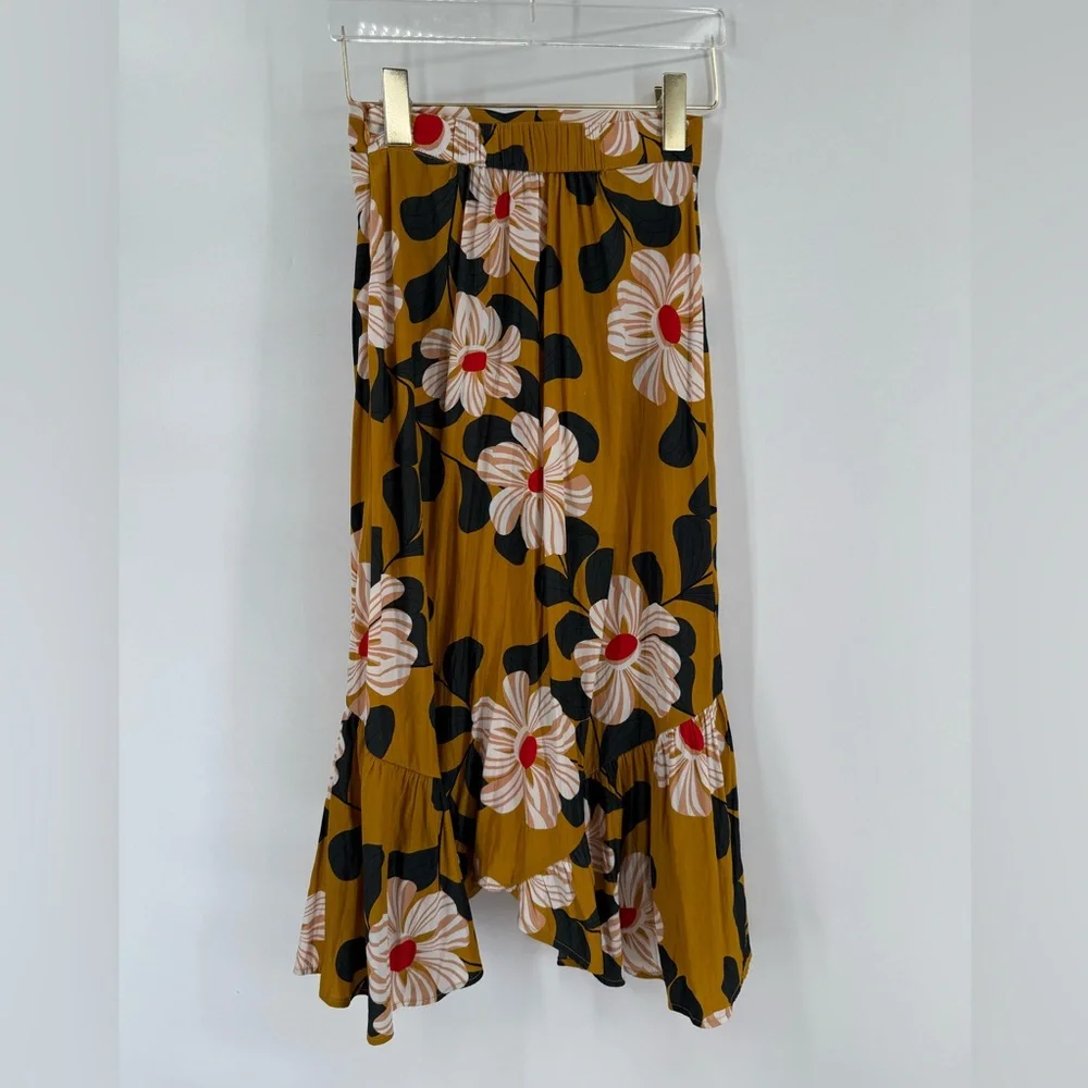Anthropologie Eva‎ Franco Ikebana Yellow Floral Midi Skirt Size 0